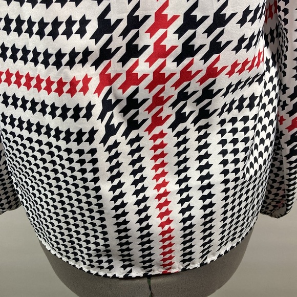 Black Red White Top/Blouse High Elastic Neck Long Sleeves Women Size Large - Picture 3 of 9